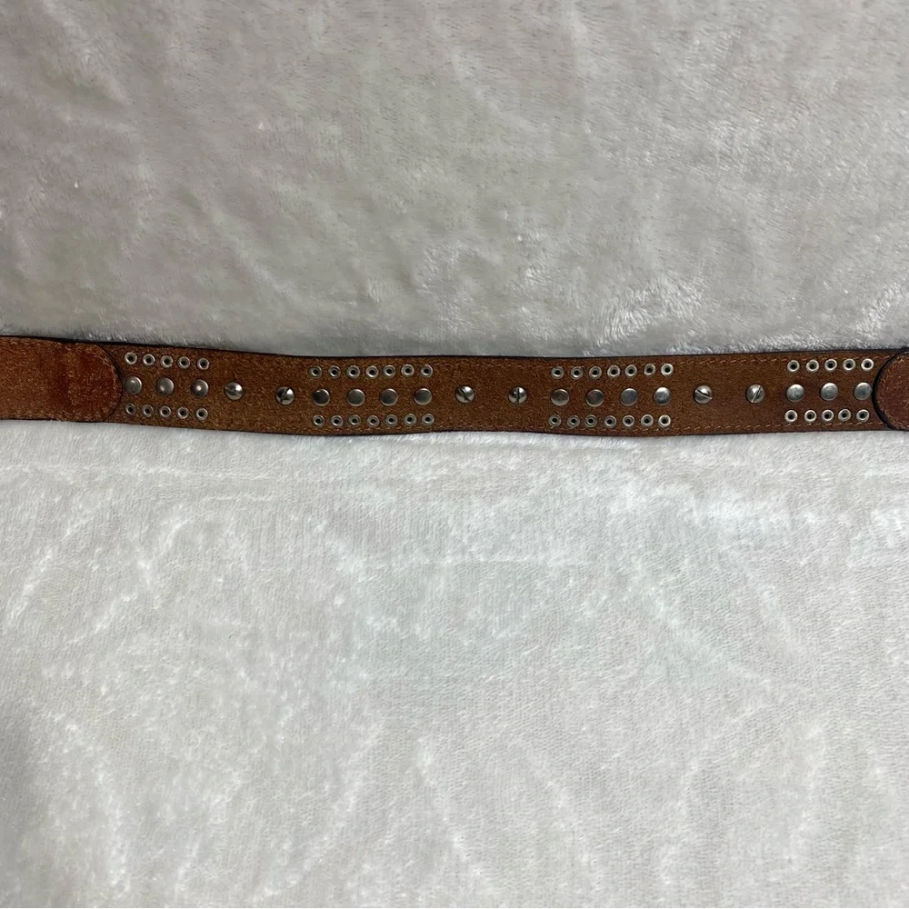 NOCONA Kids Leather Calf-hair Belt Blue Rhinestones Brown Western Cowboy